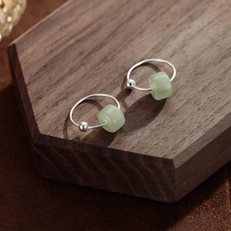 EverestArtstudios 925 Sterling Silver Hetian Jade Prosperity Earrings
