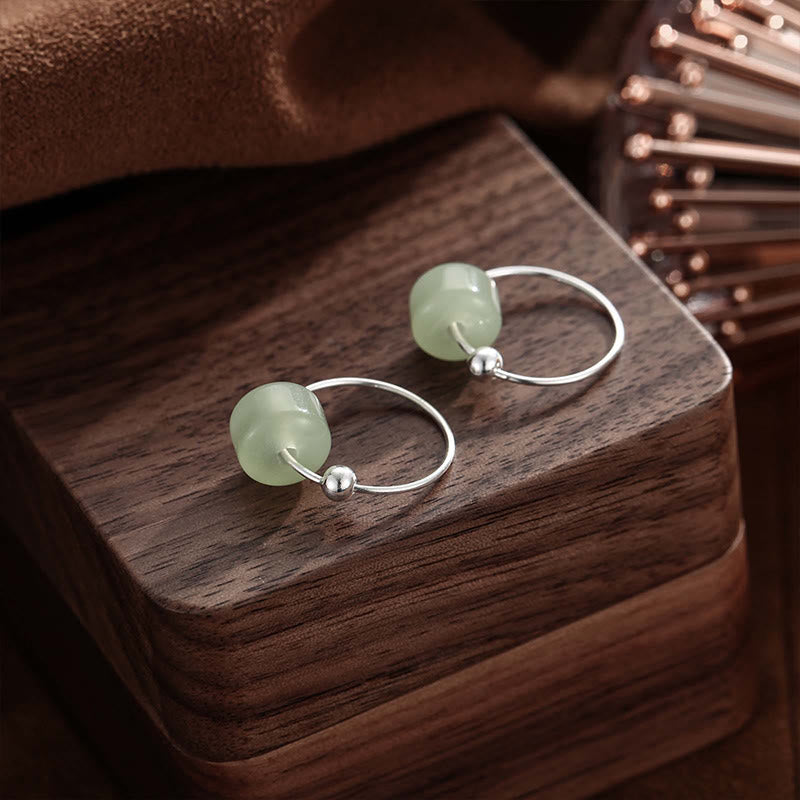 EverestArtstudios 925 Sterling Silver Hetian Jade Prosperity Earrings