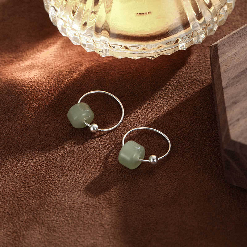 EverestArtstudios 925 Sterling Silver Hetian Jade Prosperity Earrings