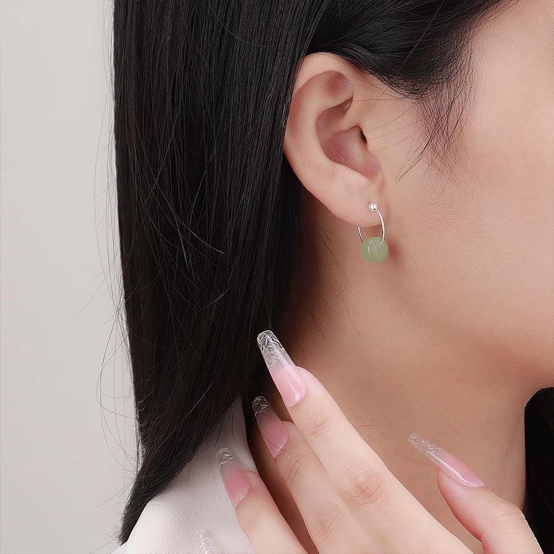 EverestArtstudios 925 Sterling Silver Hetian Jade Prosperity Earrings