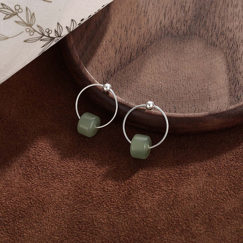 EverestArtstudios 925 Sterling Silver Hetian Jade Prosperity Earrings