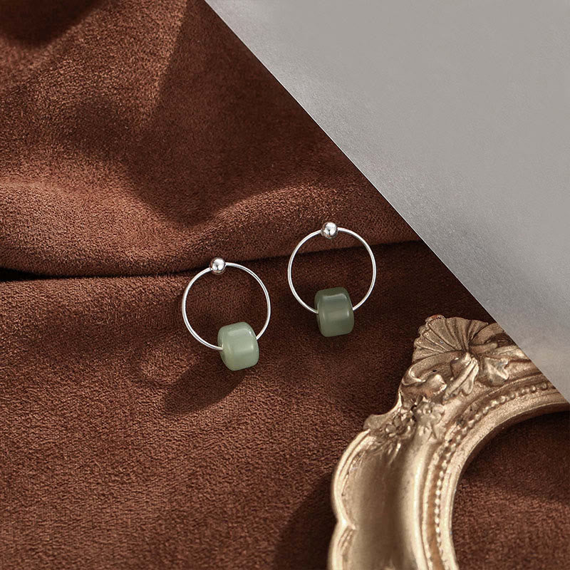 EverestArtstudios 925 Sterling Silver Hetian Jade Prosperity Earrings
