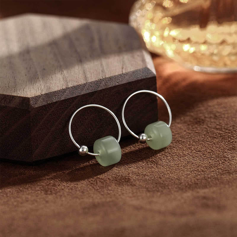 EverestArtstudios 925 Sterling Silver Hetian Jade Prosperity Earrings