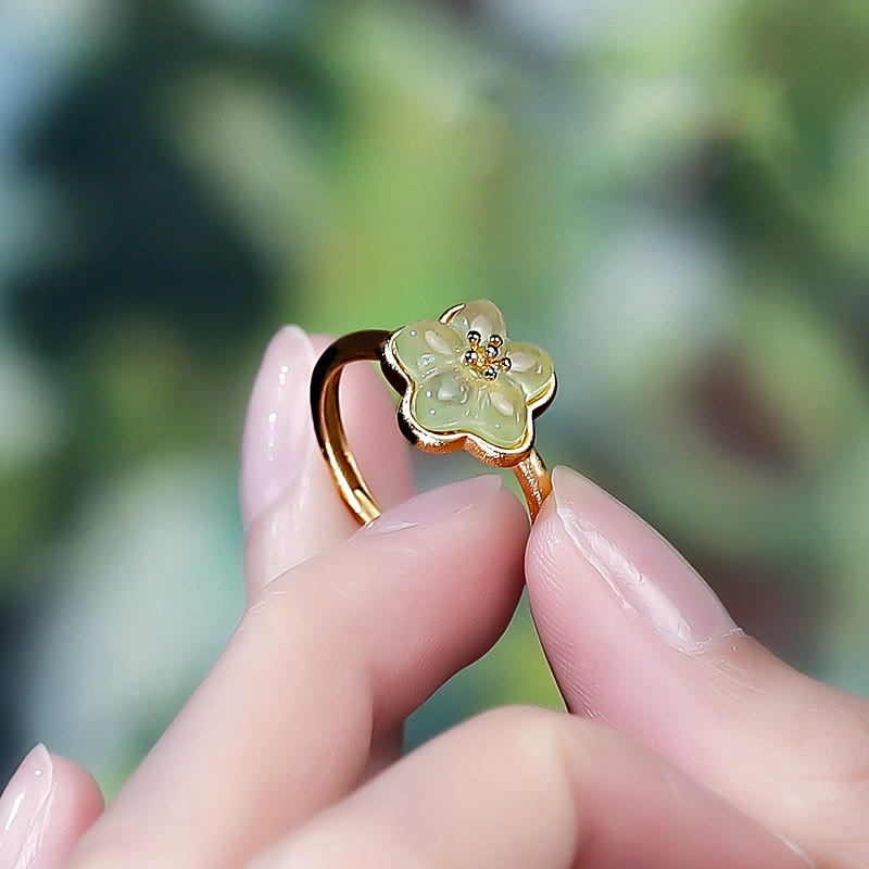 EverestArtstudios Plum Blossom Hetian Jade Copper Luck Ring