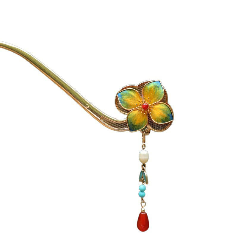 EverestArtStudios Red Agate Turquoise Bead Calm Confidence Velvet Flower Tassel Hairpin