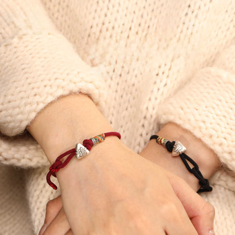 Buddha Stones 999 Sterling Silver Fu Character Zongzi Fortune Luck Rope Bracelet