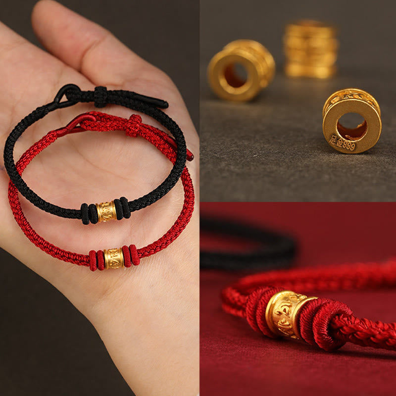 Buddha Stones Tibet Handmade 999 Gold Om Mani Padme Hum Luck Protection Bracelet