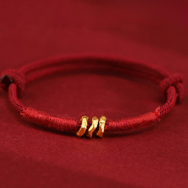 Buddha Stones 999 Gold Ring Design Handmade Luck Braided Red Rope Bracelet Anklet