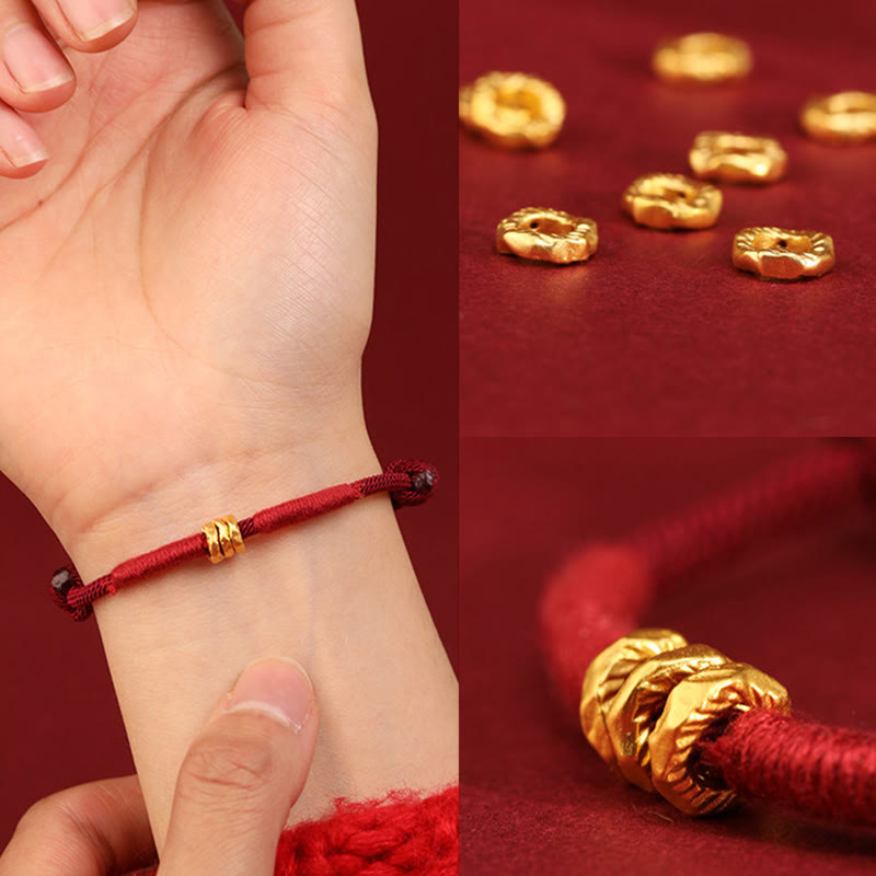 Buddha Stones 999 Gold Ring Design Handmade Luck Braided Red Rope Bracelet Anklet