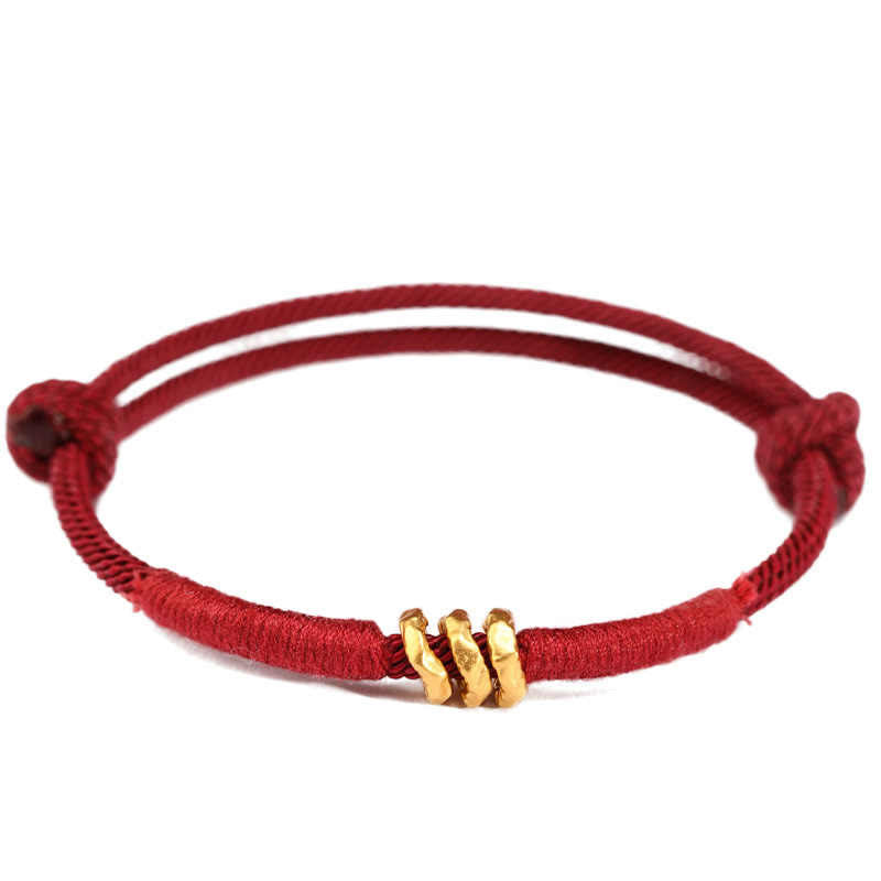 Buddha Stones 999 Gold Ring Design Handmade Luck Braided Red Rope Bracelet Anklet