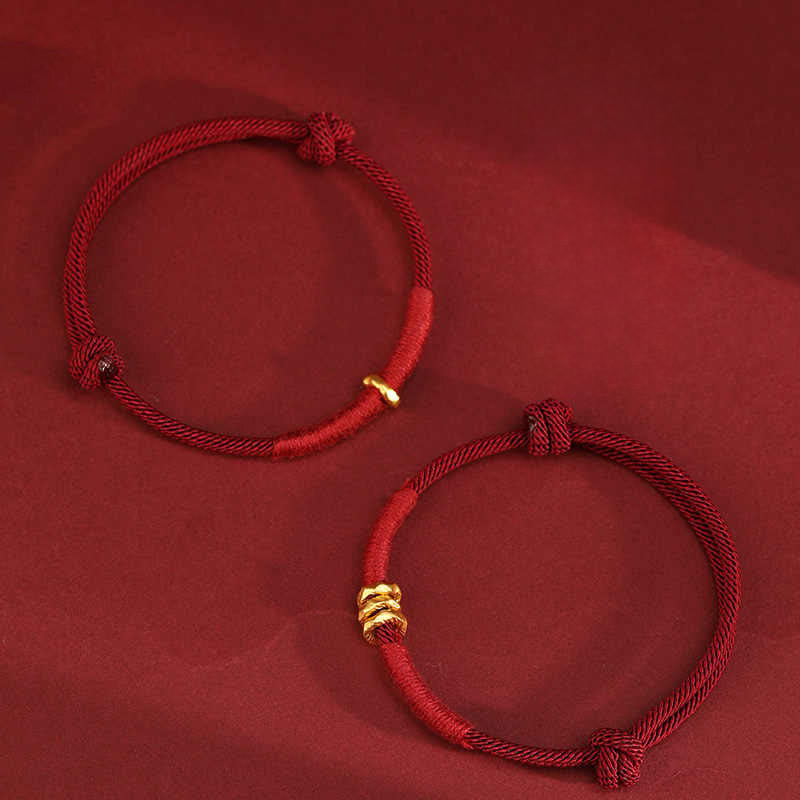 Buddha Stones 999 Gold Ring Design Handmade Luck Braided Red Rope Bracelet Anklet