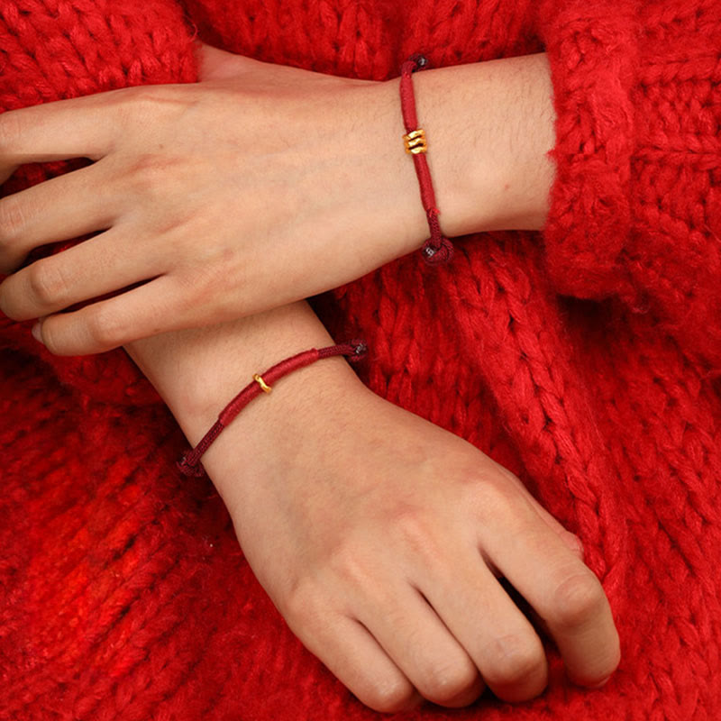 Buddha Stones 999 Gold Ring Design Handmade Luck Braided Red Rope Bracelet Anklet