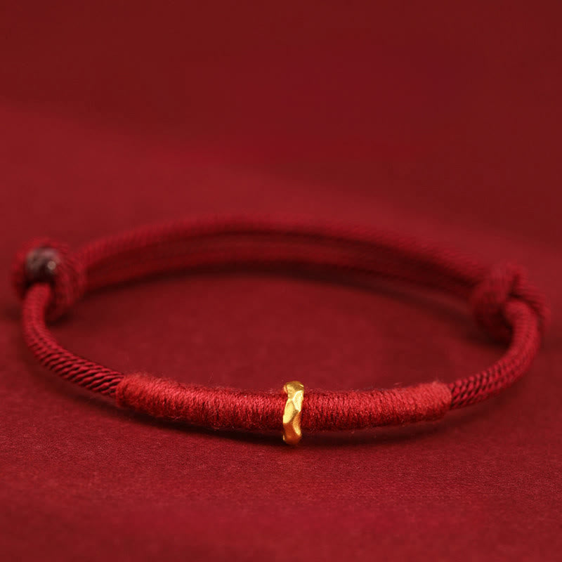 Buddha Stones 999 Gold Ring Design Handmade Luck Braided Red Rope Bracelet Anklet