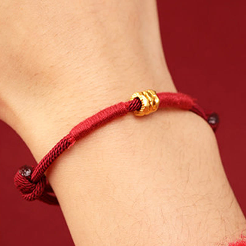 Buddha Stones 999 Gold Ring Design Handmade Luck Braided Red Rope Bracelet Anklet