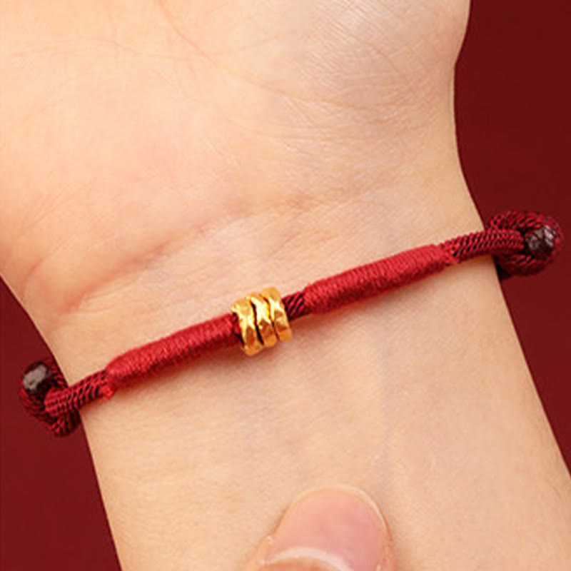 Buddha Stones 999 Gold Ring Design Handmade Luck Braided Red Rope Bracelet Anklet