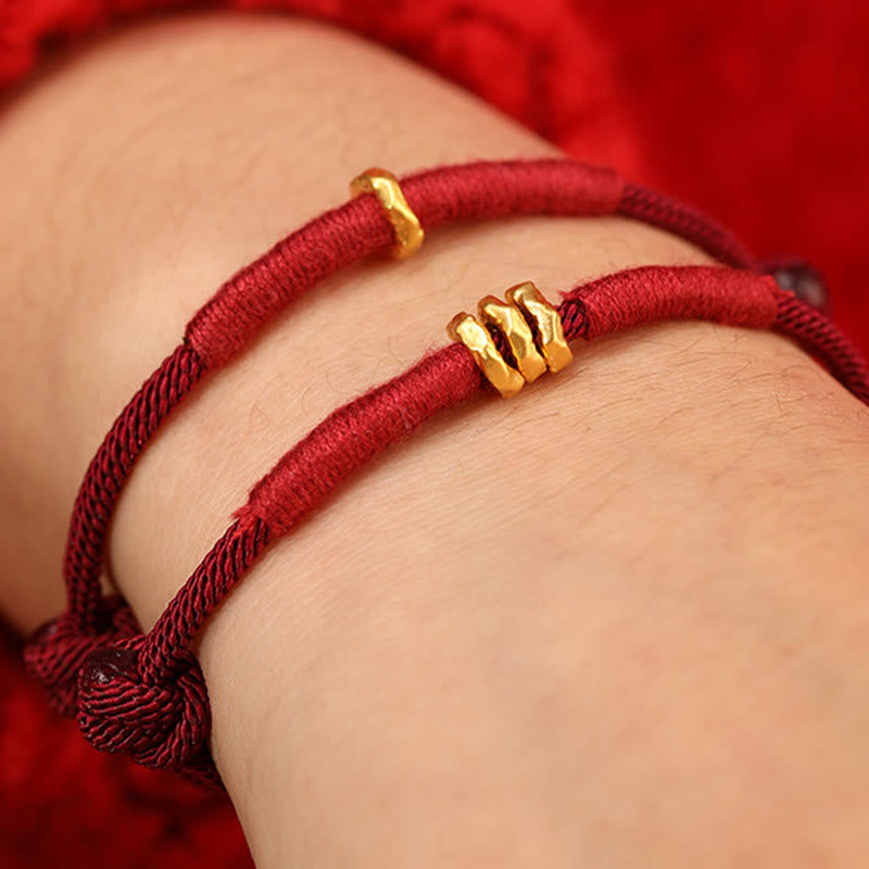 Buddha Stones 999 Gold Ring Design Handmade Luck Braided Red Rope Bracelet Anklet