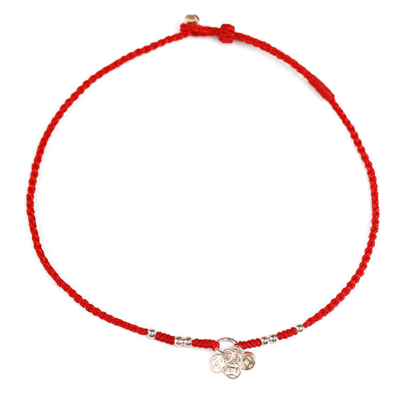 Buddha Stones Handcrafted 925 Sterling Silver Copper Coins Design Protection Strength Ultra-Thin Bracelet Anklet