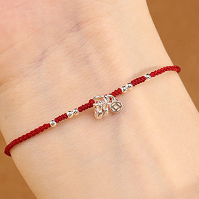 Buddha Stones Handcrafted 925 Sterling Silver Copper Coins Design Protection Strength Ultra-Thin Bracelet Anklet