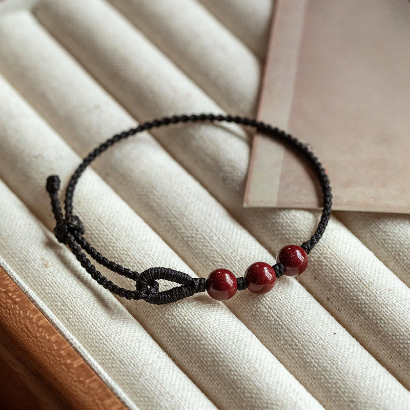 Buddha Stones Handmade Cinnabar Beads Calm Blessing Braided Rope Bracelet