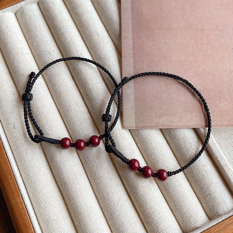 Buddha Stones Handmade Cinnabar Beads Calm Blessing Braided Rope Bracelet
