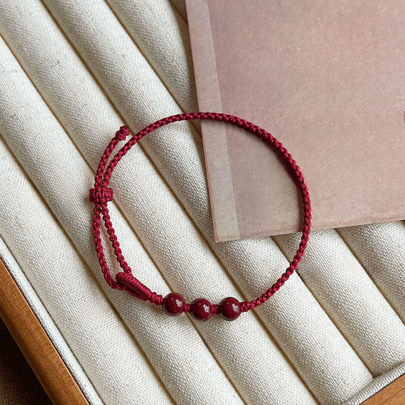 Buddha Stones Handmade Cinnabar Beads Calm Blessing Braided Rope Bracelet