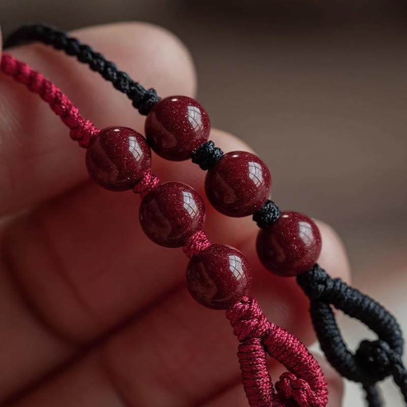 Buddha Stones Handmade Cinnabar Beads Calm Blessing Braided Rope Bracelet