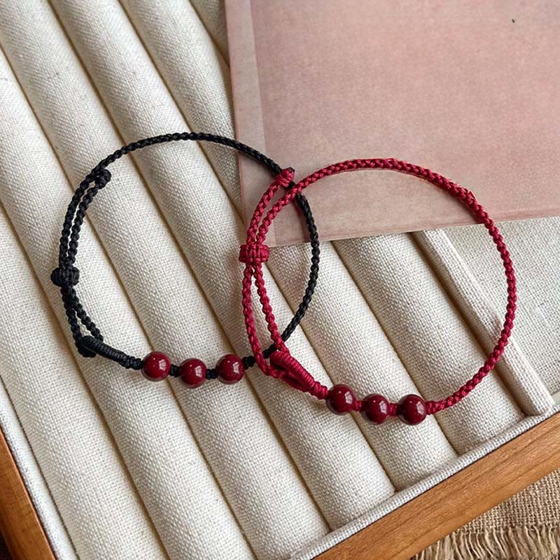 Buddha Stones Handmade Cinnabar Beads Calm Blessing Braided Rope Bracelet