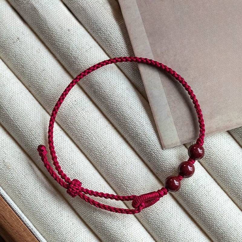 Buddha Stones Handmade Cinnabar Beads Calm Blessing Braided Rope Bracelet