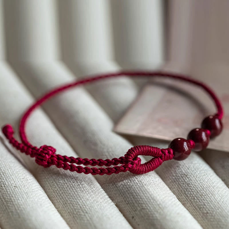 Buddha Stones Handmade Cinnabar Beads Calm Blessing Braided Rope Bracelet