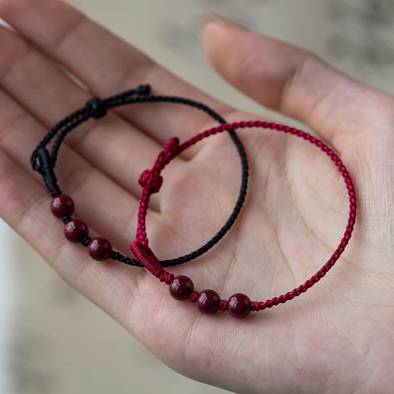 Buddha Stones Handmade Cinnabar Beads Calm Blessing Braided Rope Bracelet