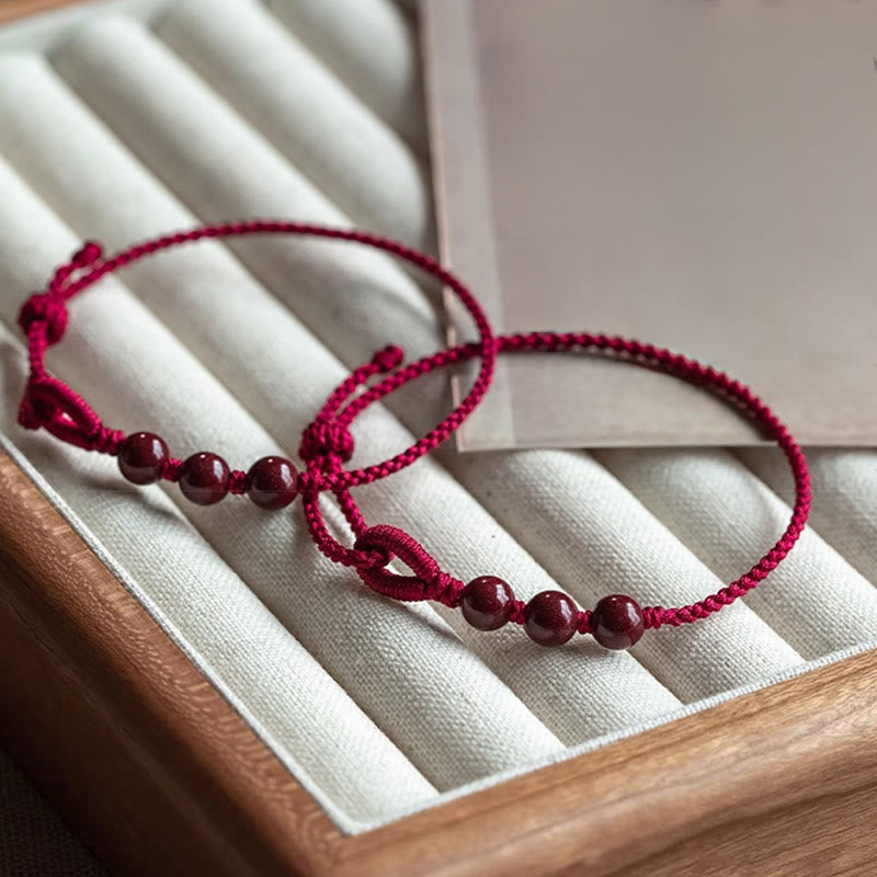 Buddha Stones Handmade Cinnabar Beads Calm Blessing Braided Rope Bracelet