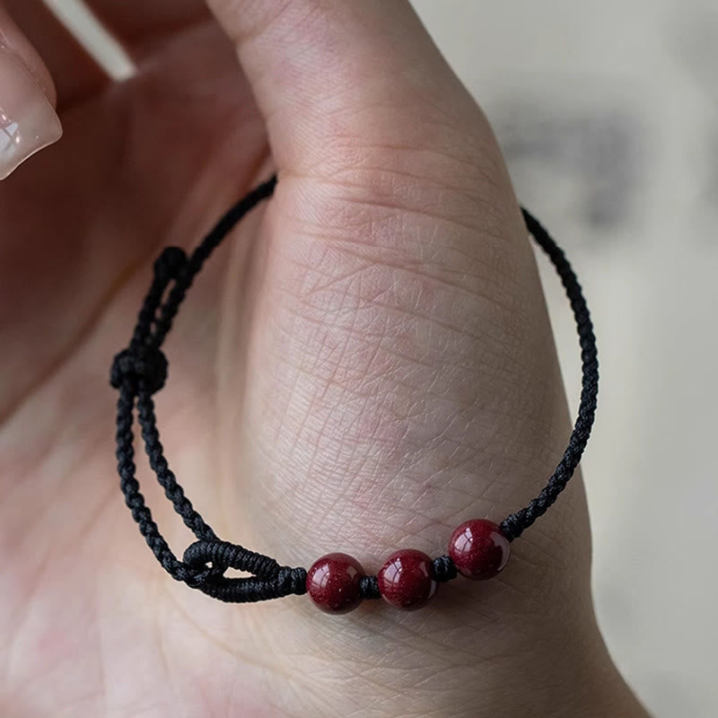 Buddha Stones Handmade Cinnabar Beads Calm Blessing Braided Rope Bracelet