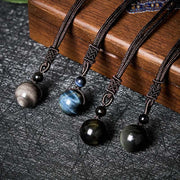 Buddha Stones Tiger's Eye Silver Sheen Obsidian Gold Sheen Obsidian Rainbow Obsidian Positive Necklace Pendant