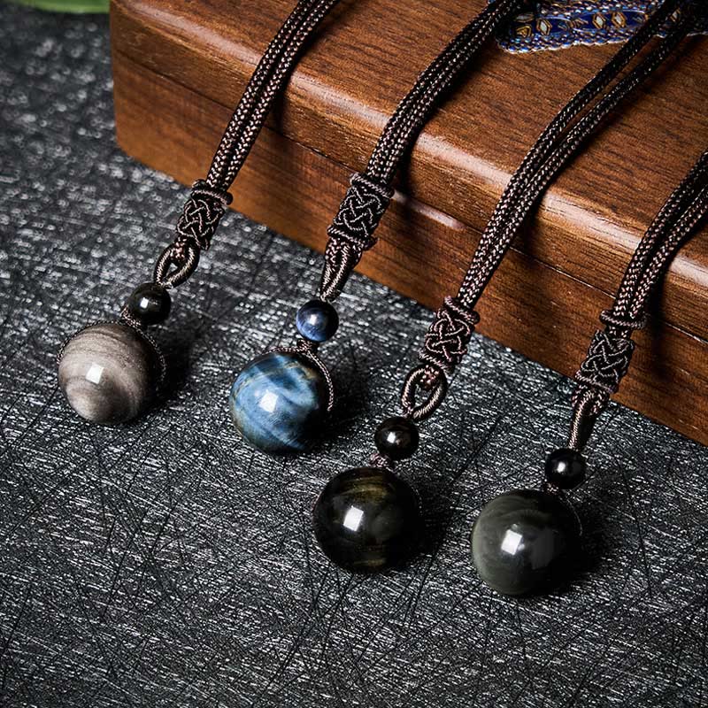 Buddha Stones Tiger's Eye Silver Sheen Obsidian Gold Sheen Obsidian Rainbow Obsidian Positive Necklace Pendant