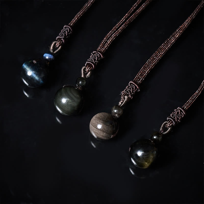 Buddha Stones Tiger's Eye Silver Sheen Obsidian Gold Sheen Obsidian Rainbow Obsidian Positive Necklace Pendant