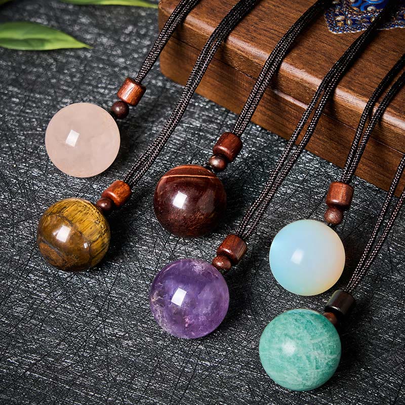 Buddha Stones White Crystal Pink Crystal Tiger Eye Smoky Quartz Protection Necklace Pendant