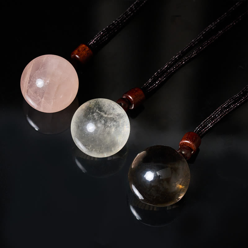 Buddha Stones White Crystal Pink Crystal Tiger Eye Smoky Quartz Protection Necklace Pendant