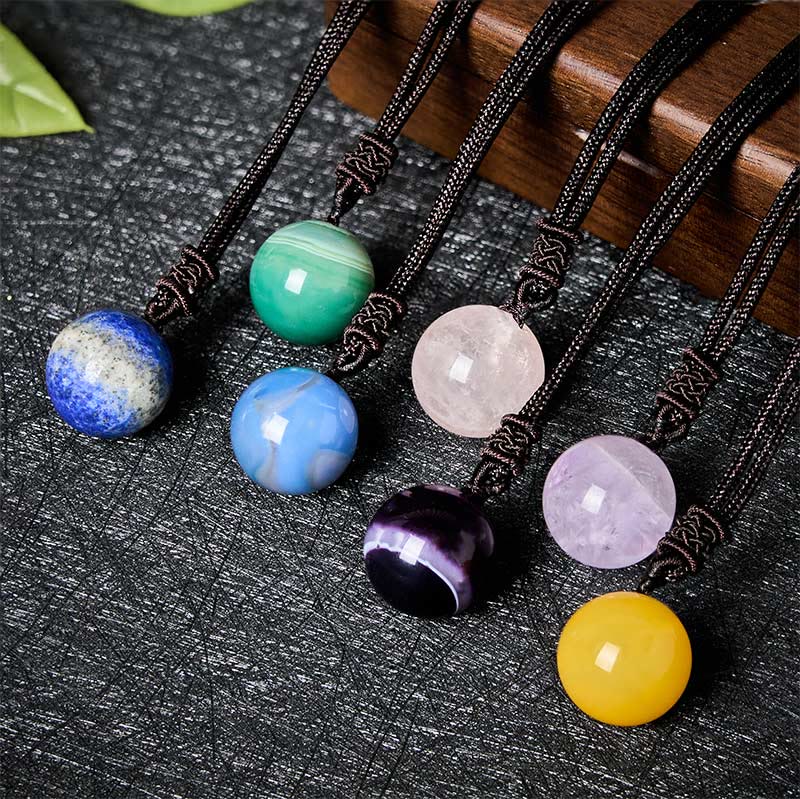 Buddha Stones Amethyst Yellow Agate Various Agate Pink Crystal Lazurite Lapis Lazuli Balance Necklace Pendant