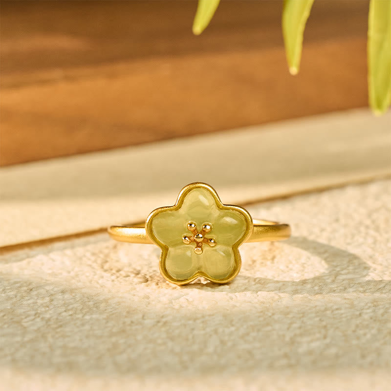EverestArtstudios Plum Blossom Hetian Jade Copper Luck Ring