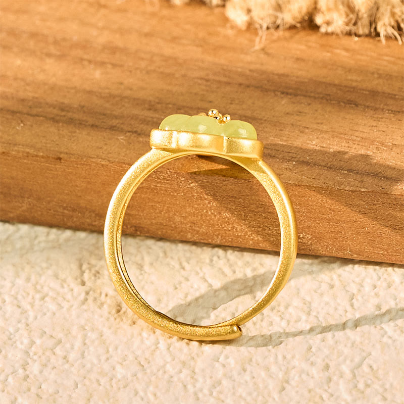 EverestArtstudios Plum Blossom Hetian Jade Copper Luck Ring