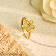 EverestArtstudios Plum Blossom Hetian Jade Copper Luck Ring