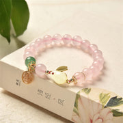 Year of the Rabbit Natural Pink Crystal Green Agate Bunny Love Happiness Bracelet