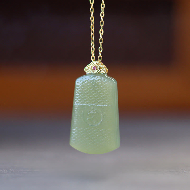 EverestArtstudios Hetian Jade 925 Sterling Silver Om Symbol Prosperity Necklace Pendant