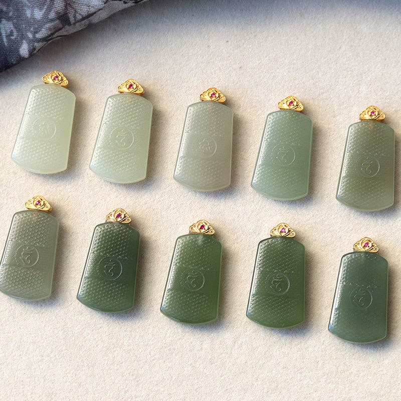 EverestArtstudios Hetian Jade 925 Sterling Silver Om Symbol Prosperity Necklace Pendant