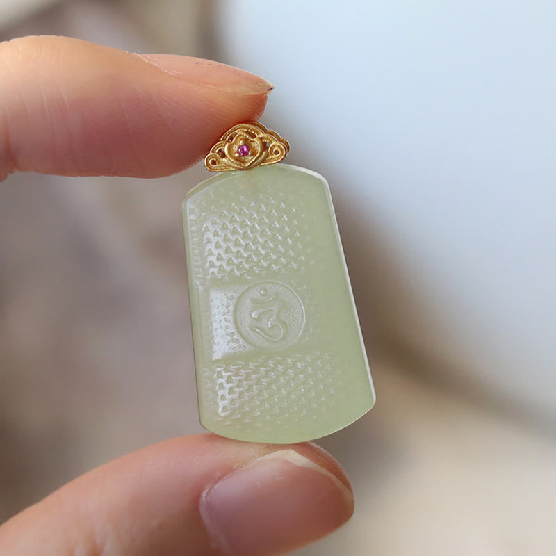 EverestArtstudios Hetian Jade 925 Sterling Silver Om Symbol Prosperity Necklace Pendant