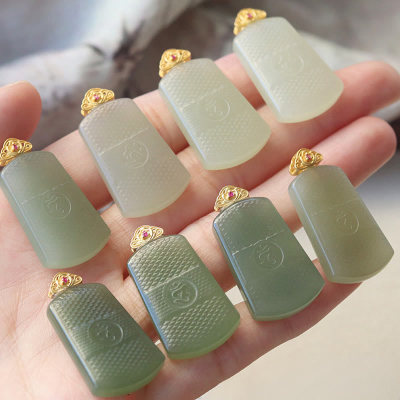 EverestArtstudios Hetian Jade 925 Sterling Silver Om Symbol Prosperity Necklace Pendant