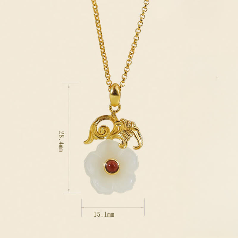 EverestArtstudios Hetian Jade Flower 925 Sterling Silver Luck Necklace Pendant