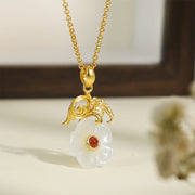 EverestArtstudios Hetian Jade Flower 925 Sterling Silver Luck Necklace Pendant