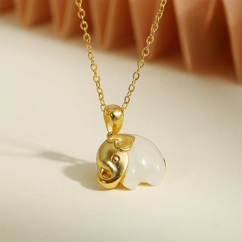EverestArtstudios Elephant Hetian Jade 925 Sterling Silver Luck Necklace Pendant