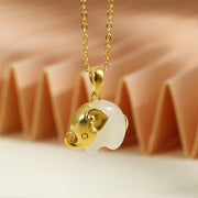EverestArtstudios Elephant Hetian Jade 925 Sterling Silver Luck Necklace Pendant
